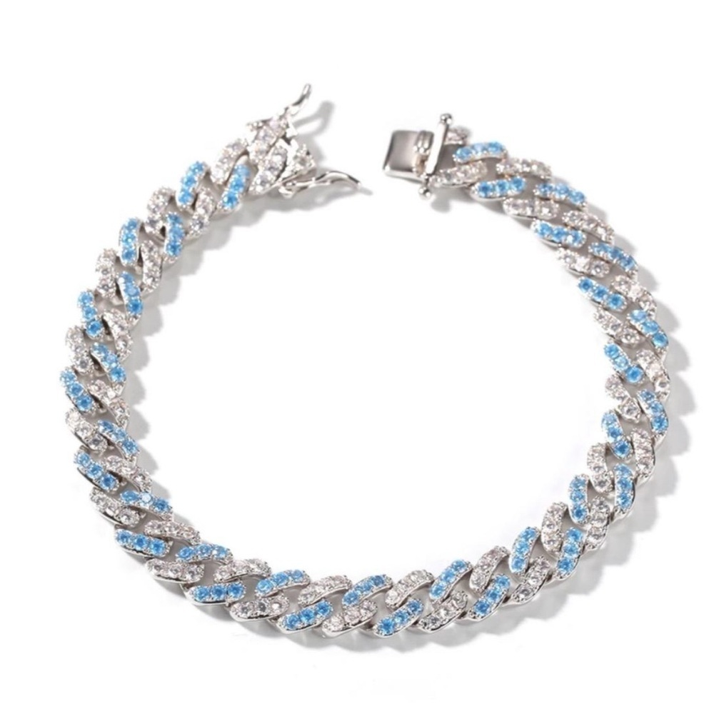 Silver blue Cuban bracelet 8 inch